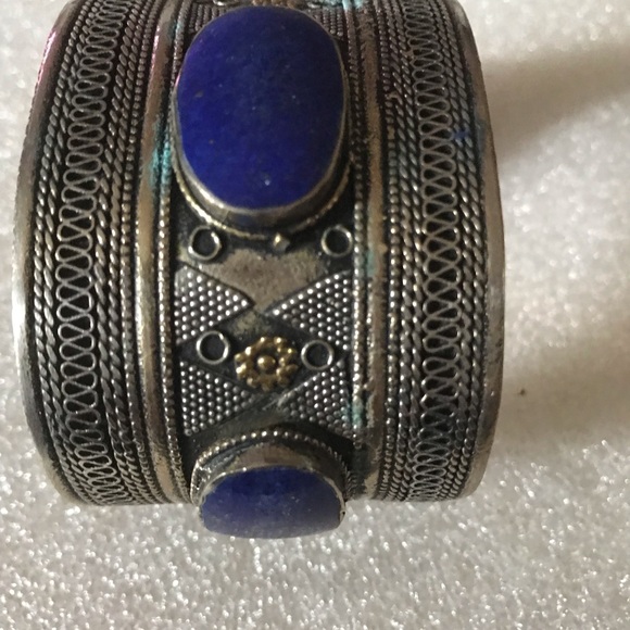 Antique old Silver Cuff Bracelet lapis - Picture 2 of 3